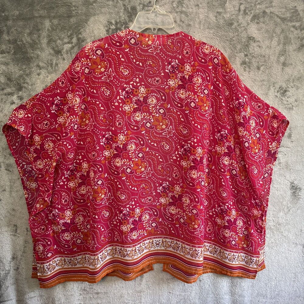 Belle by kim gravel xl tops blouse red white floral kimono cardigan - Picture 6 of 7